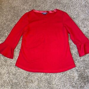 Lands End Top Women’s Small Bell Ruffle Sleeves Red Office Career Holiday